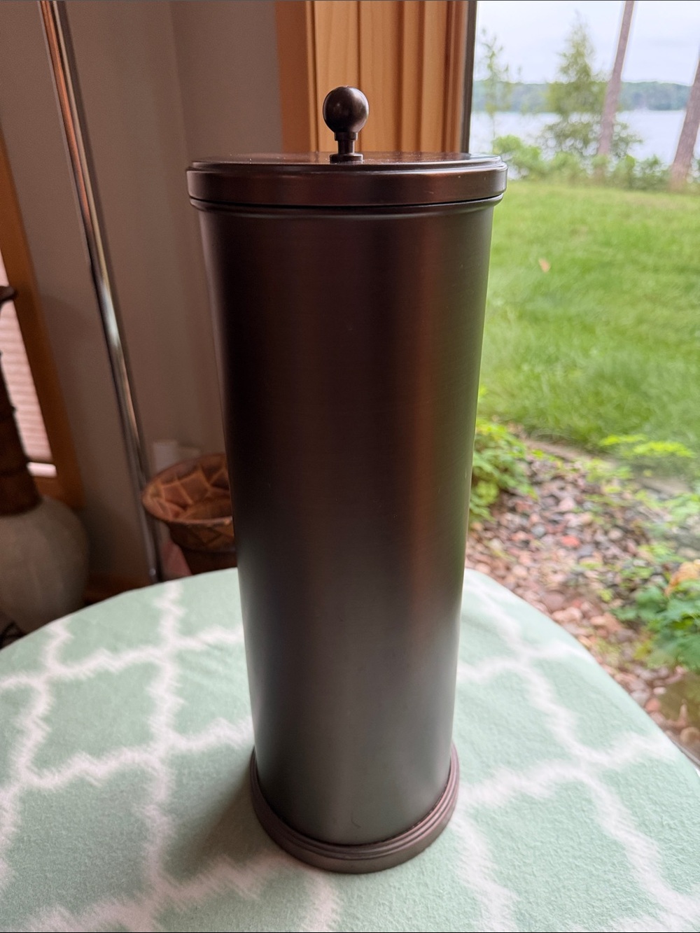 Matte Finish Brushed Bronze Toilet Tissue Holder Canister with Lid